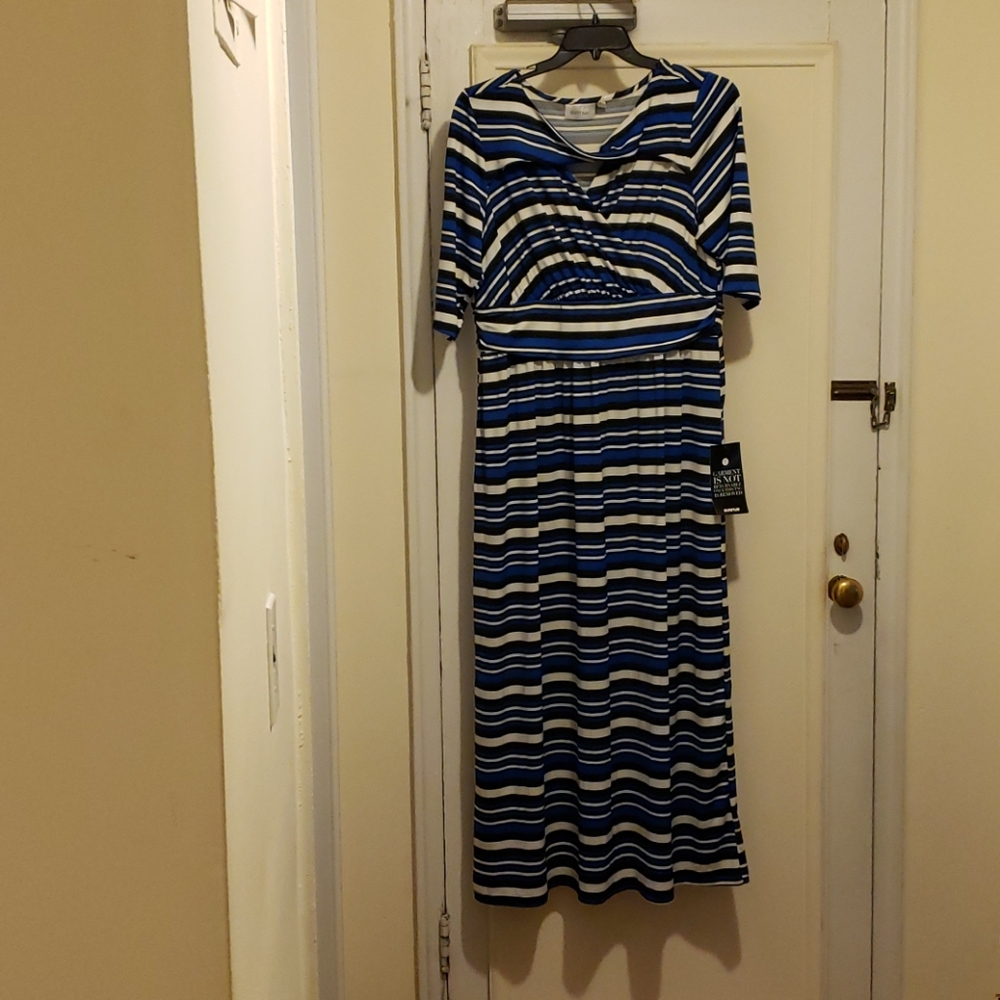 Avenue Black/White/Blue stripe Maxi Dress